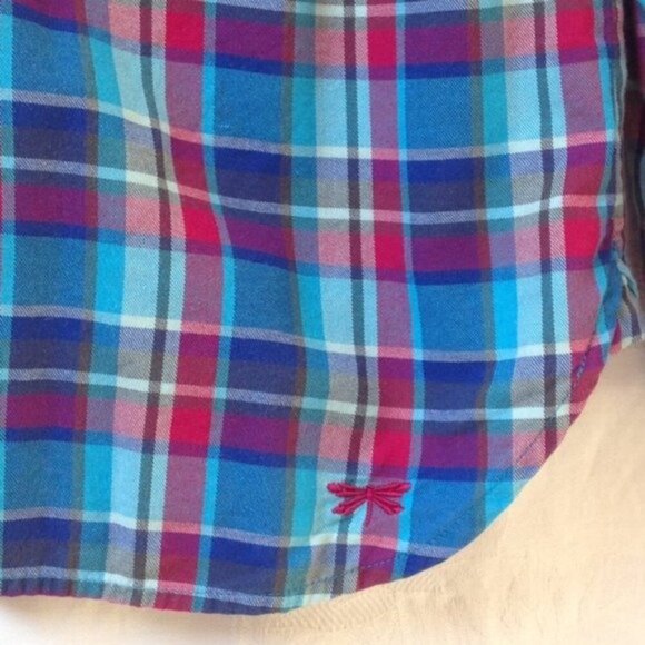 Talbots Plaid Shirt Womens Medium Blue Pink Long Sleeves Workwear Western Boho - Picture 3 of 9